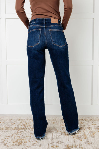 82622   Jacqueline Mid-Rise Frayed Hem Straight Leg Judy Blue Jean - ONLINE EXCLUSIVE!