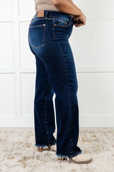 82622   Jacqueline Mid-Rise Frayed Hem Straight Leg Judy Blue Jean - ONLINE EXCLUSIVE!