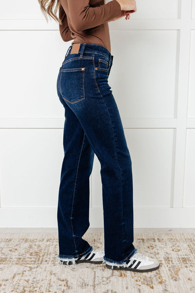 82622   Jacqueline Mid-Rise Frayed Hem Straight Leg Judy Blue Jean - ONLINE EXCLUSIVE!