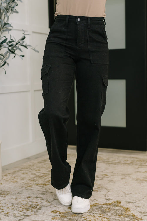 Keira High Waist Cargo Wide in Black Judy Blue Jeans