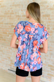 Lizzy Cap Sleeve Top in Dusty Blue and Coral Roses