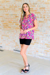 Lizzy Cap Sleeve Top in Fuchsia and Green Floral Paisley