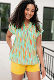 Lizzy Cap Sleeve Top in Lime and Emerald Multi Stripe
