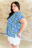 Lizzy Cap Sleeve Top in Royal and Pink Wildflower