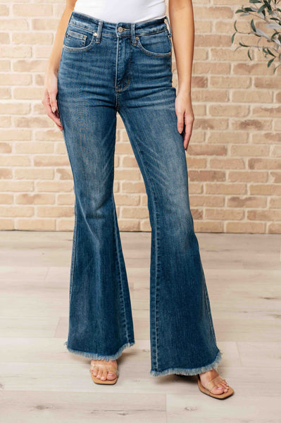 Miley High Waist Control Top Frayed Hem Flare Judy Blue Jeans - ONLINE EXCLUSIVE!
