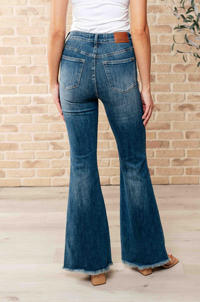 Miley High Waist Control Top Frayed Hem Flare Judy Blue Jeans - ONLINE EXCLUSIVE!