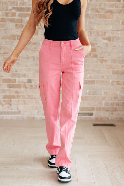 Peggy High Rise Cargo Straight Judy Blue Jeans in Pink - ONLINE EXCLUSIVE!