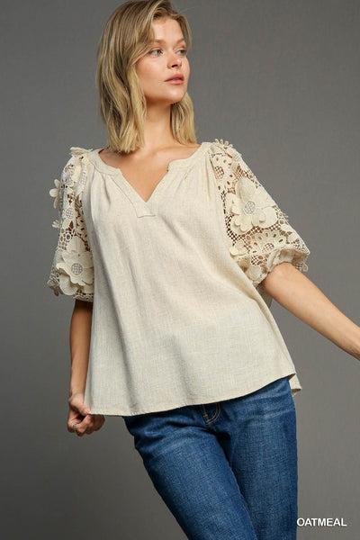 Siggy 3D Floral Lace Contrast Top by Umgee