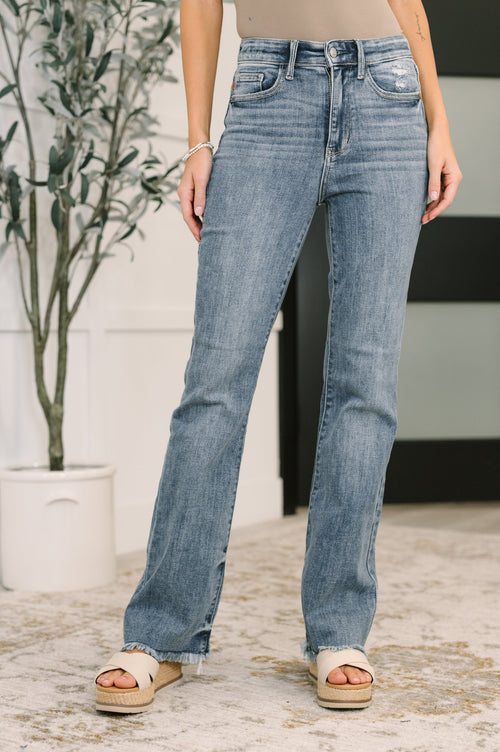 Robin High Waist Bootcut with Fray Hem Judy Blue Jeans