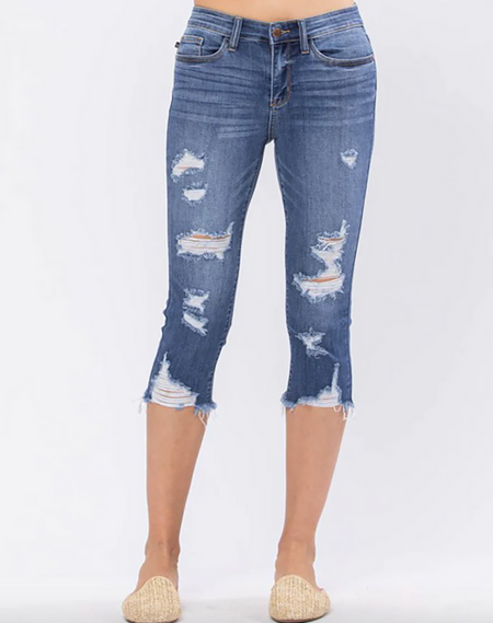 Kasie Hi-Rise Tummy Control Garment Dyed Wide Cropped Judy Blue Jeans - ONLINE EXCLUSIVE!