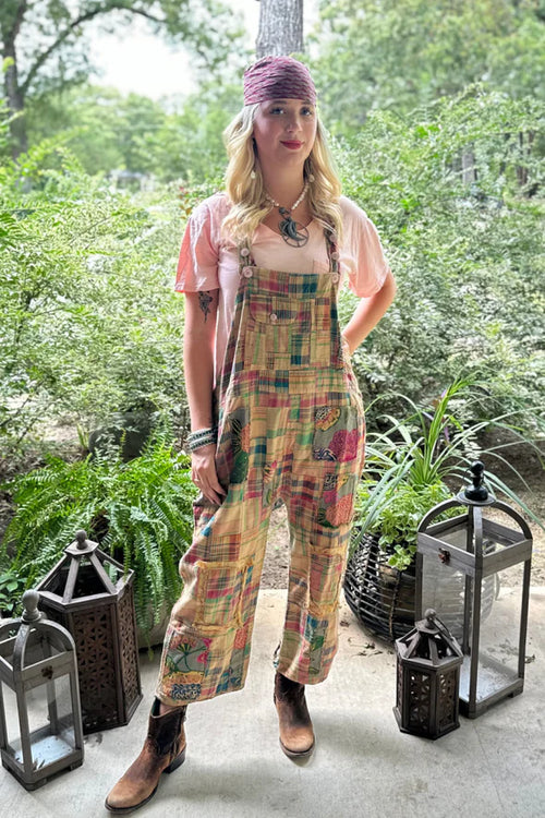 Cici Travels Await Patchwork Gardens Overalls by Jaded Gypsy