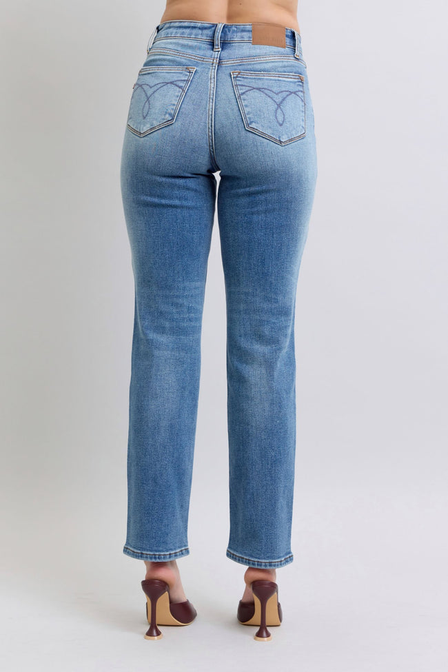 Ani Hi-Rise Vintage Wash Thermal Straight Judy Blue Jeans - ONLINE EXCLUSIVE!