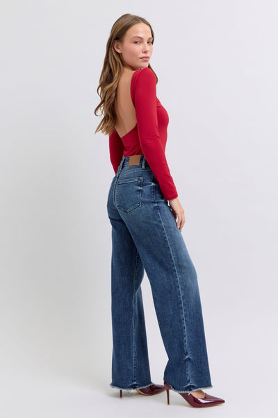 Becki Mid-Rise Raw Hem Straight Leg Judy Blue Jeans - ONLINE EXCLUSIVE!