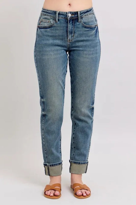 82622   Jacqueline Mid-Rise Frayed Hem Straight Leg Judy Blue Jean - ONLINE EXCLUSIVE!