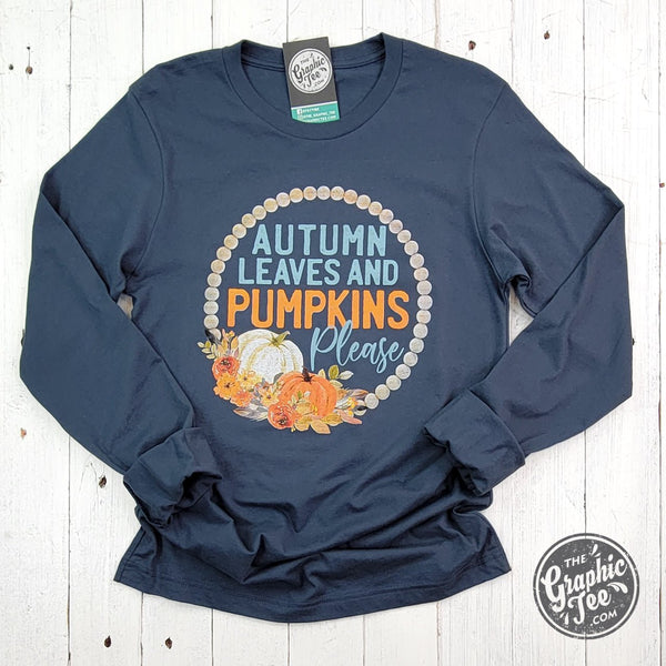 Autumn Leaves and Pumpkins Please Vintage Navy Long Sleeve Tee - ONLINE EXCLUSIVE!