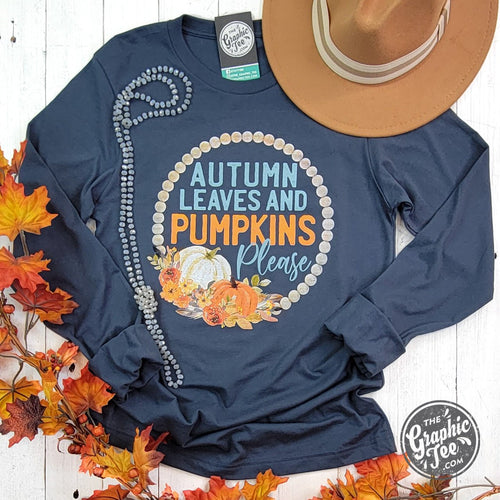 Autumn Leaves and Pumpkins Please Vintage Navy Long Sleeve Tee - ONLINE EXCLUSIVE!