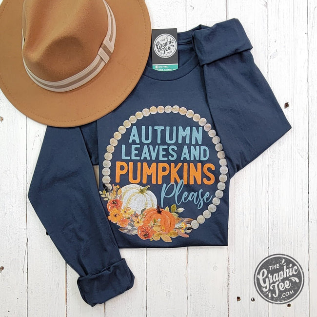 Autumn Leaves and Pumpkins Please Vintage Navy Long Sleeve Tee - ONLINE EXCLUSIVE!