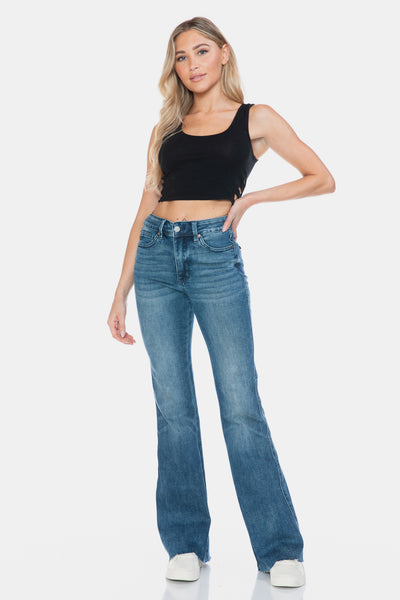 Paislee Mid-Rise Tummy Control Cut Hem Flare Judy Blue Jeans - ONLINE EXCLUSIVE!