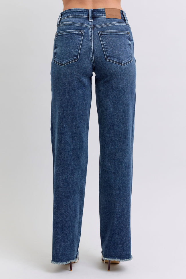 Becki Mid-Rise Raw Hem Straight Leg Judy Blue Jeans - ONLINE EXCLUSIVE!