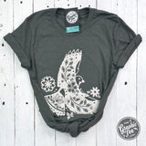 Boho Bird Heather Military Green Short Sleeve Tee