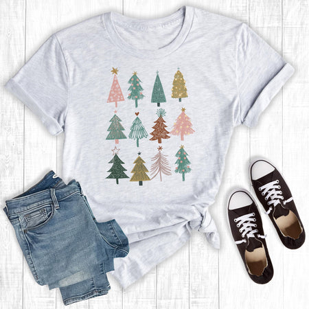 Cybil Leopard Merry Christmas Trees Graphic T-Shirt