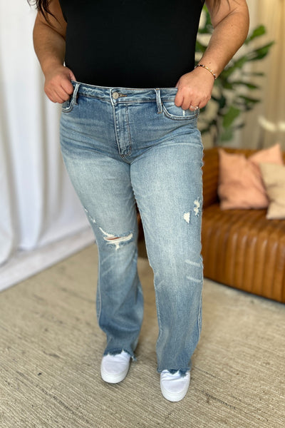 Tandi Mid-Rise Tummy Control Destroy Flare Judy Blue Jeans - ONLINE EXCLUSIVE!