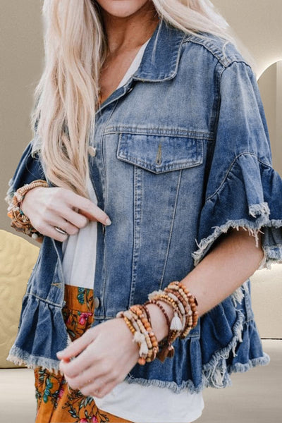 Sadie Ruffled Raw Hem Half Sleeve Denim Top - ONLINE EXCLUSIVE!