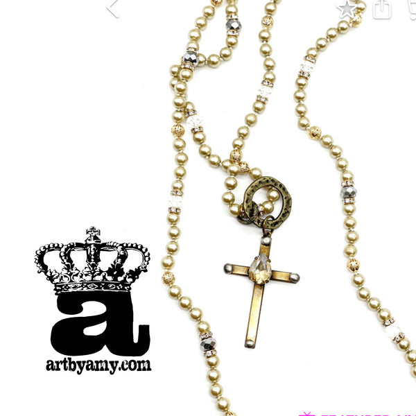 Church Cross Pearls Necklace by Amy Labbe