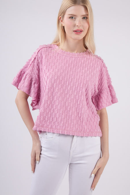 Tina Ruffled Printed Mock Neck Cap Sleeve Blouse - ONLINE EXCLUSIVE!