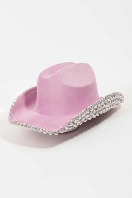 Sombrero de vaquero con ribete de perlas y diamantes de imitación Fame - ¡EXCLUSIVO EN LÍNEA!