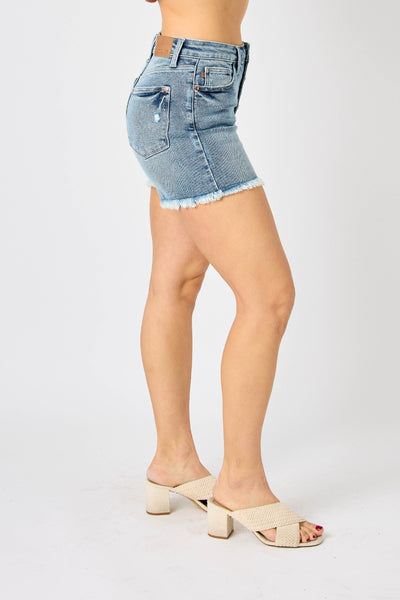 Alyce Button Fly Raw Hem Judy Blue Jean Shorts - ONLINE EXCLUSIVE!
