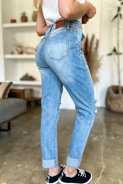 Rosalyn Hi-Rise Distressed Patch Pockets Straight Leg Judy Blue Jeans - ONLINE EXCLUSIVE!