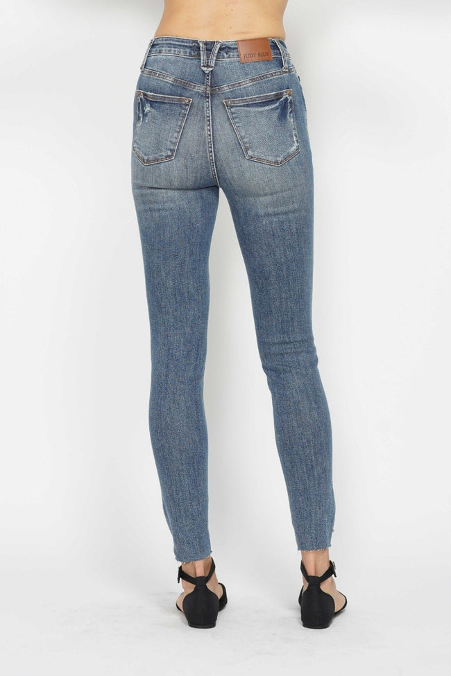 Madalyn Hi-Rise Tummy Control Vintage Wash Hem Destroy Skinny Judy Blue Jeans - ONLINE EXCLUSIVE!