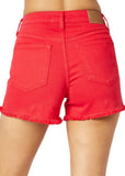 150242   Caianne Mid-Rise Red Fray Hem Judy Blue Jean Shorts