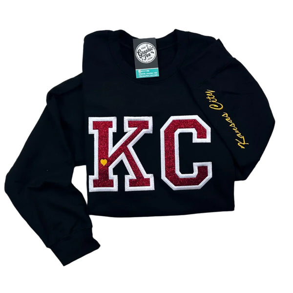 Kansas City Glitter Applique Black Crewneck Sweatshirt