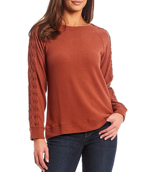 B3293JQ2E   Michelle Lace Inset Boatneck Knit Top - Regular Sizes
