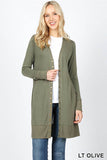 2059   Michelle Thigh-Length Snap Button Sweater Cardigan