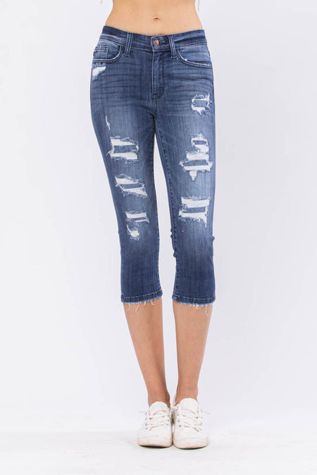Althea Mid-Rise Distressed Capri Judy Blue Jeans