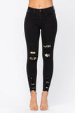 82168   Juliana Black Mid-Rise Skinny Leopard Patch Judy Blue Jeans
