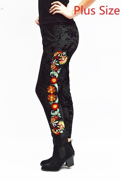 Leggings bordados de terciopelo triturado Luisa - SOLO talla grande