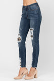 82166   Lizzy High Waist Leopard Patch Skinny Jeans by Judy Blue