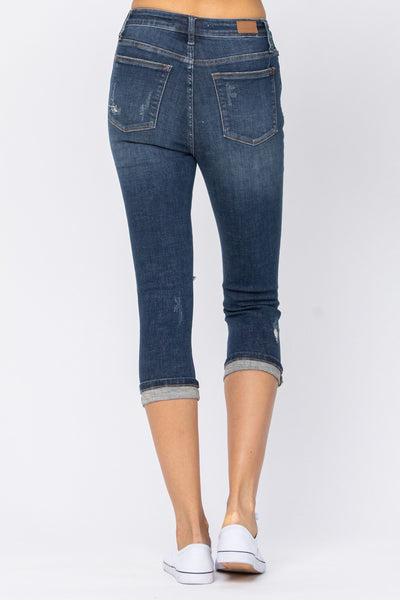Chevelle Hi-Rise Cuffed Distressed Judy Blue Capri Jeans – True