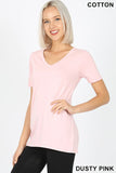 1009   Dusty Pink Cotton V-neck Basic T-Shirt