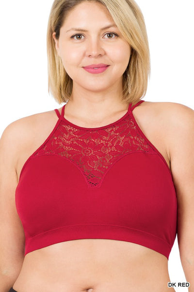 HIGH NECK LACE CUTOUT BRALETTE WITH BRA PADS - Country Faith Boutique