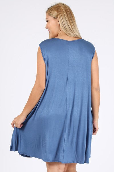 1260   Priscilla Solid Sleeveless Dress w/ Pockets