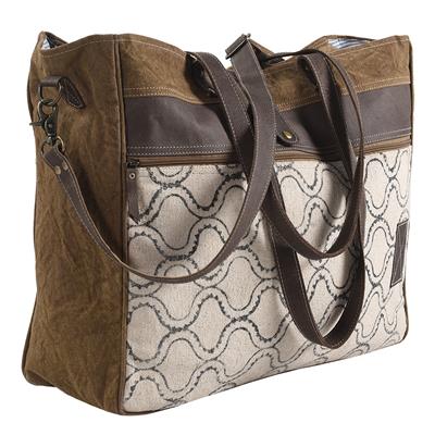 Olay Bags Wave Print w/ Faux Leather Trim Tote Bag - LB250