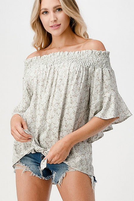 Printed Flutter Sleeve Frill Neck Top - ONLINE EXCLUSIVE!