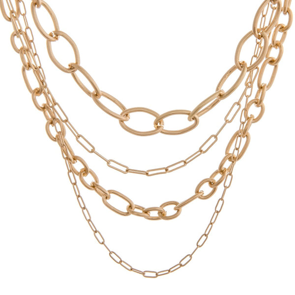 142850  Gold chain linked layered necklace