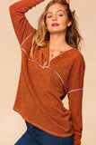 Britt Textured Sweater Knit Henley Top