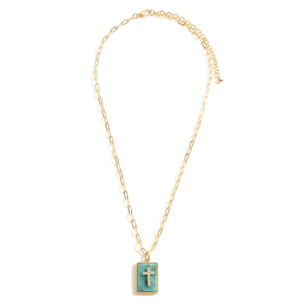 147783   Natural Stone Cross Necklace
